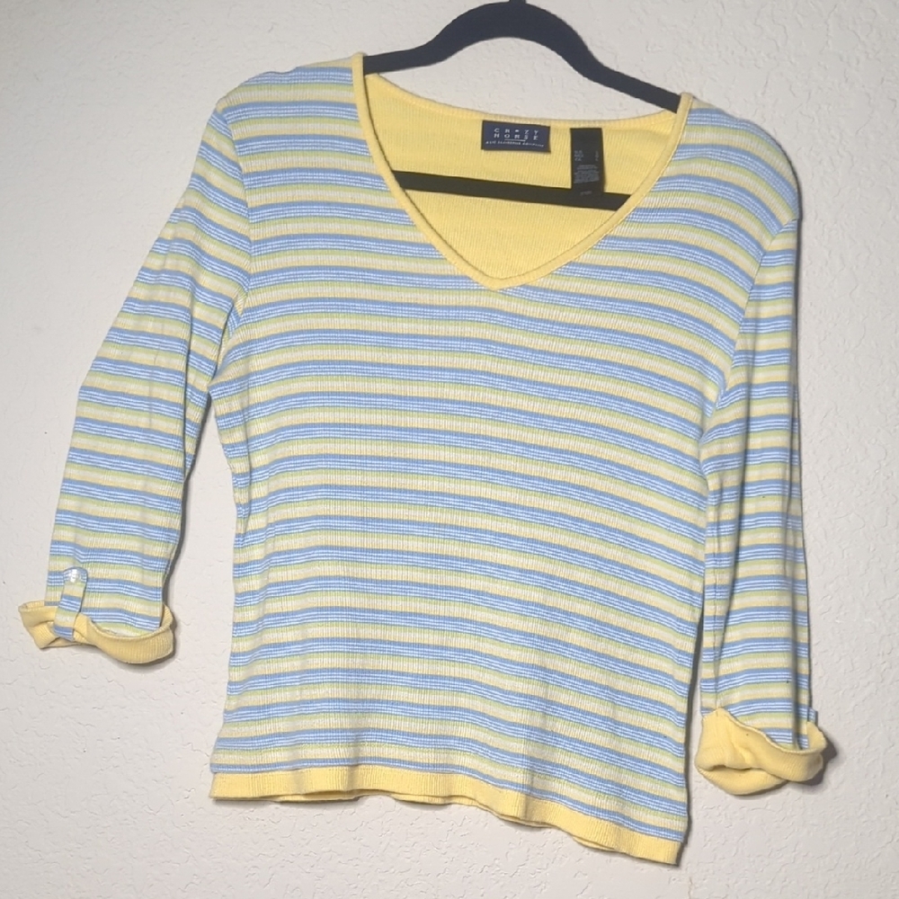 Striped Yellow and Blue V-Neck Sweater